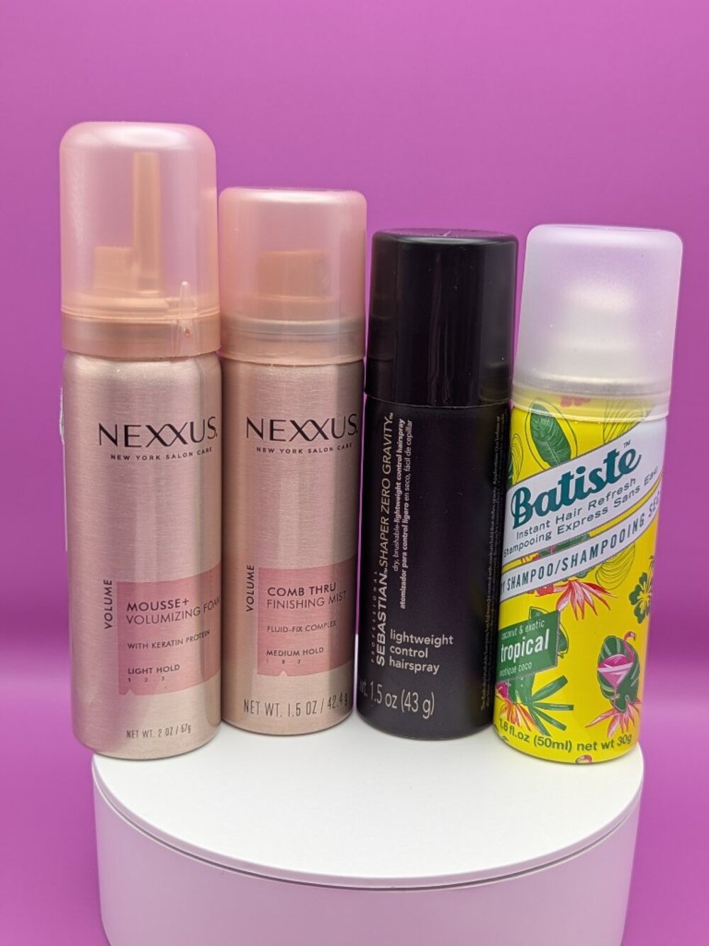 4x Travel Size Hair Stylers Nexxus Vol Mousse & Spray, Batiste DS Near Full VGC